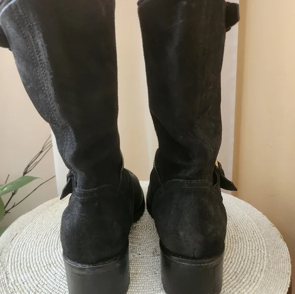 Ralph Lauren Polo women black suede leather biker boots Size8.5 UE39.5.Like New - Picture 4 of 12